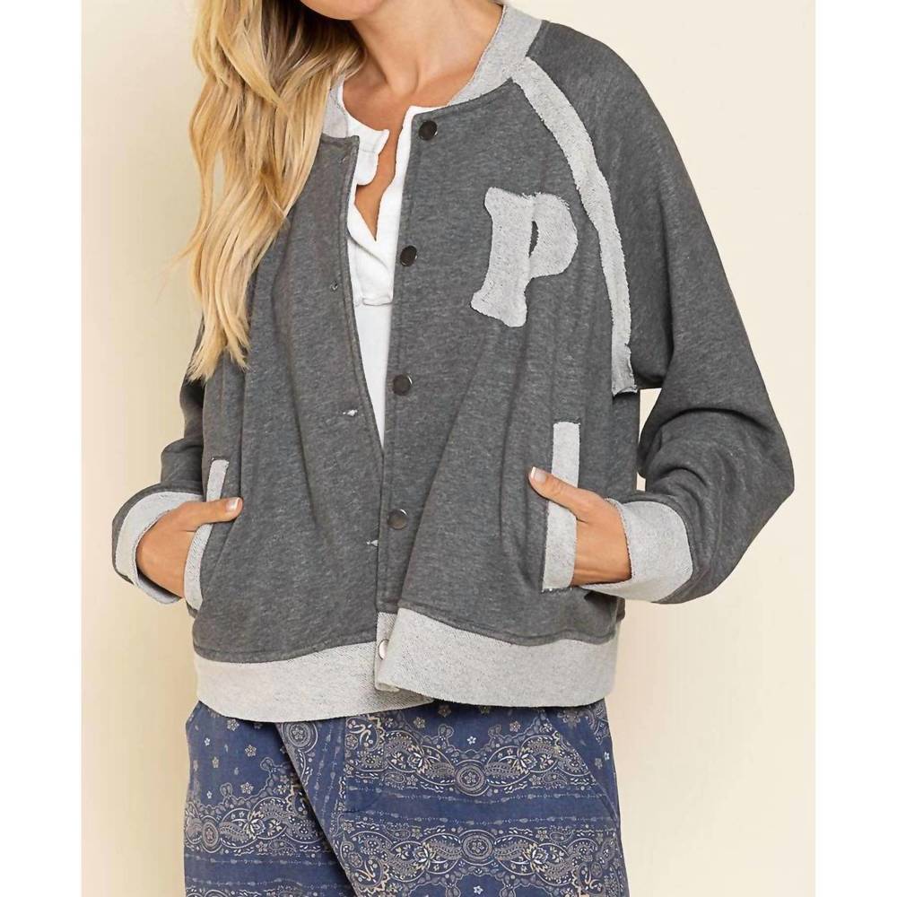 NEW POL french terry baseball jacket in heather charcoal
